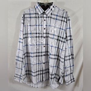 Sugar "That Shirt Is Sweet" Men's Plaid Foil Print Button Down Shirt Size Large